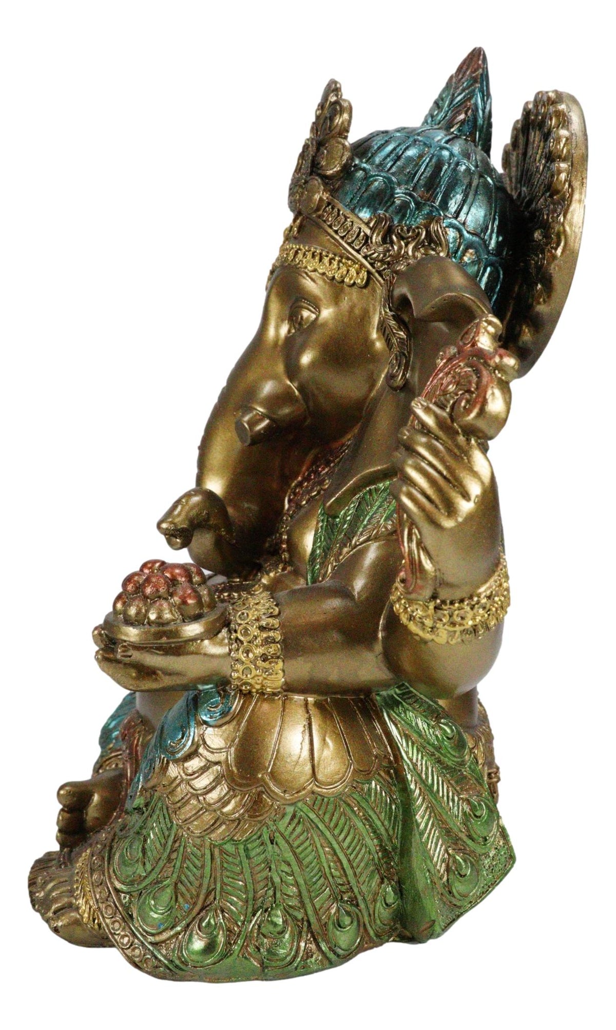 Seated Hindu God Ganesha Ganapati Holding Trident Axe and Modaka Bowl Figurine