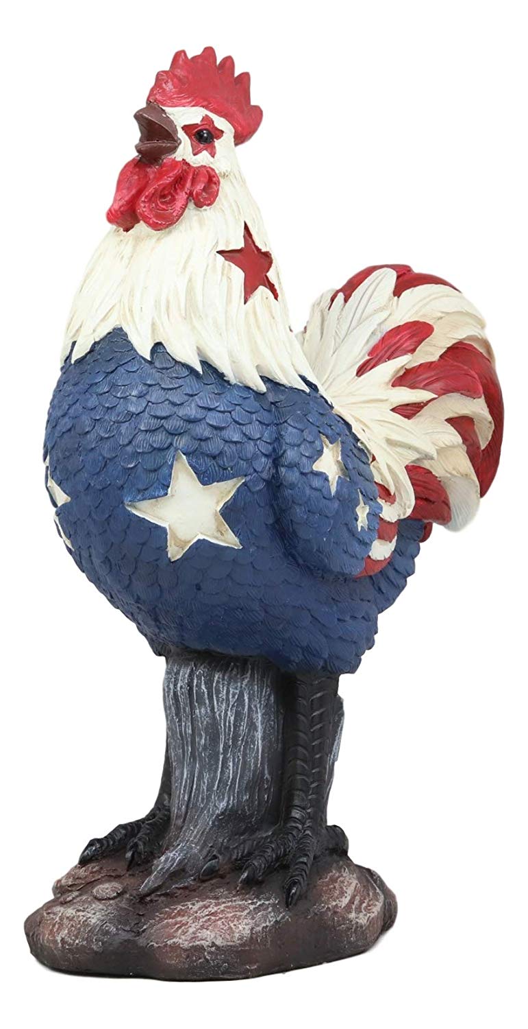 Ebros Large Good Morning America Patriotic USA Flag Alpha Rooster Statue 12.25" Tall Taxidermy American Pride Chicken Home Decor Sculpture Great Gift for Rustic Western Country Lovers Farmers