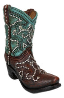 Ebros Set of 2 Western Cowboy Turquoise Boots Make Up Tools Pencil Pen Holder Figurine