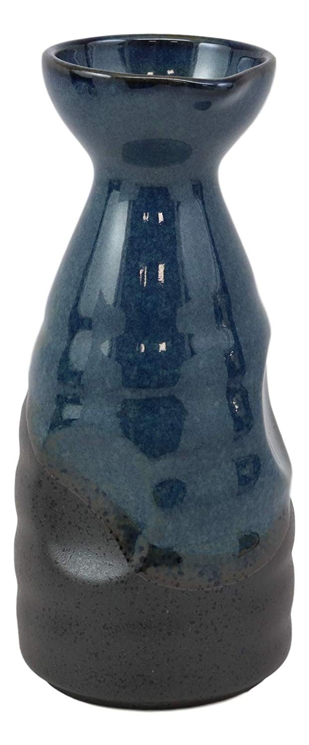 Glazed Ceramic Blue And Black Japanese Wine Sake Tokkuri Flask Pack of 6 Flasks