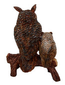 Ebros Gift Wisdom Of The Forest Great Horned Owl & Owlet Decorative Figurine 8"H