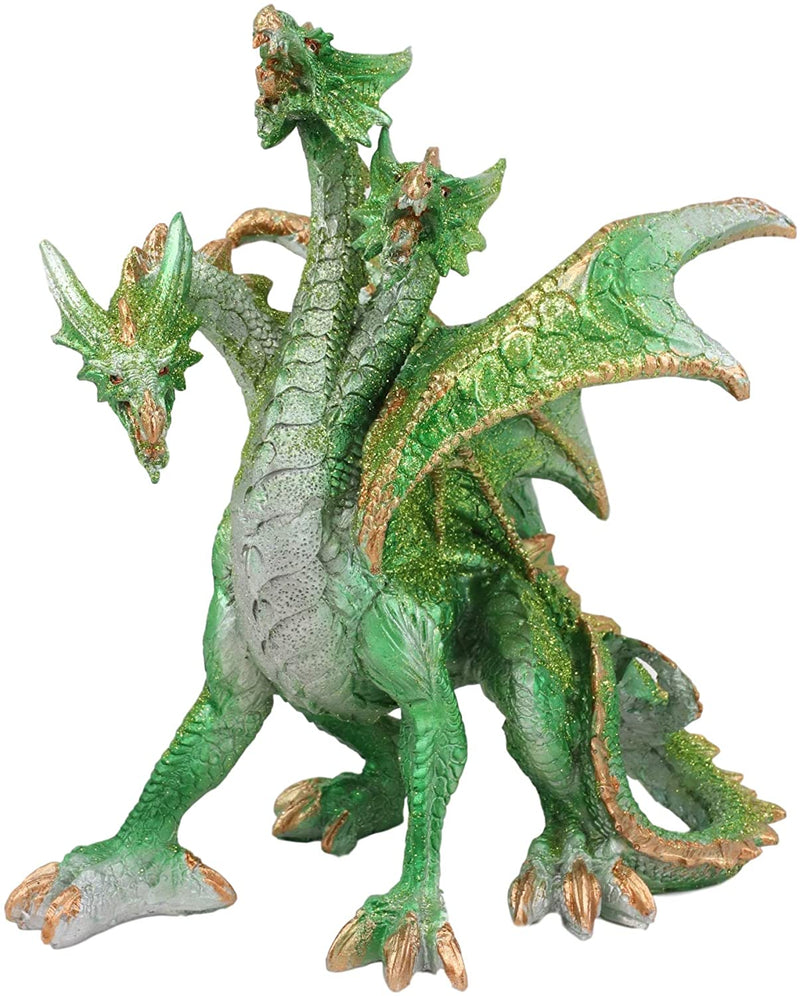 Ebros Green Earth Three Headed Dragon Hydra Roaring Statue 8" Tall Figurine