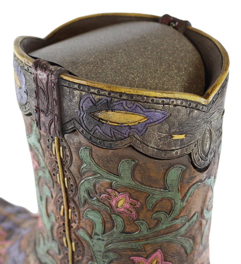 Large Western Floral Lace Vintage Design Cowboy Boot Waste Basket Bin With Lid