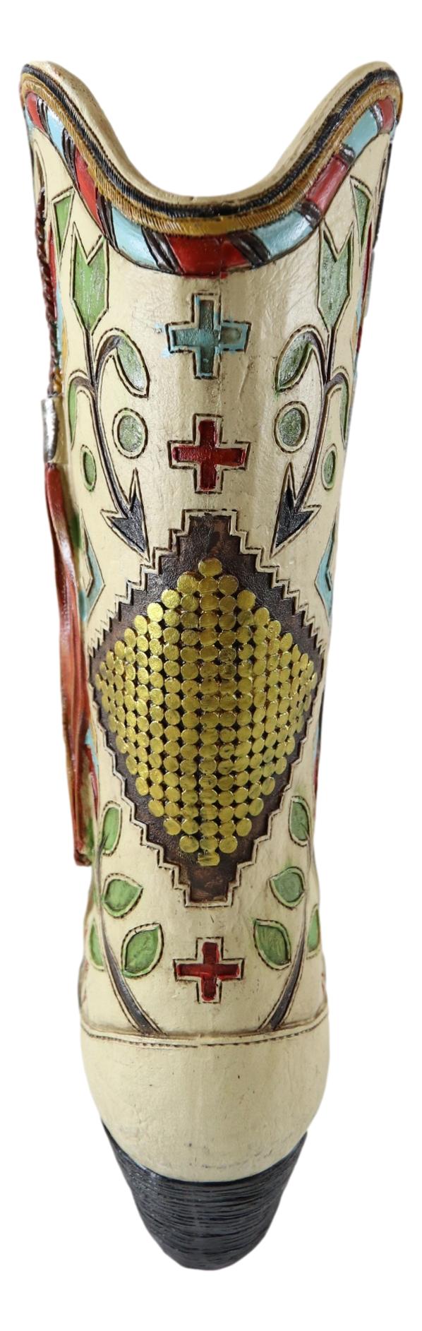 Rustic Western Crosses Arrows Stars Tassel Frills Cowgirl Boot Vase Figurine - Ebros Gift