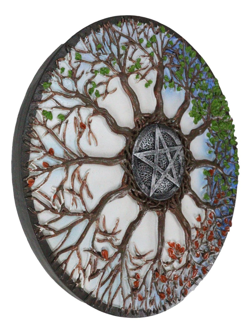 Four Seasons Dendritic Tree Wheel of Life with Pentagram Star Wall Decor Plaque