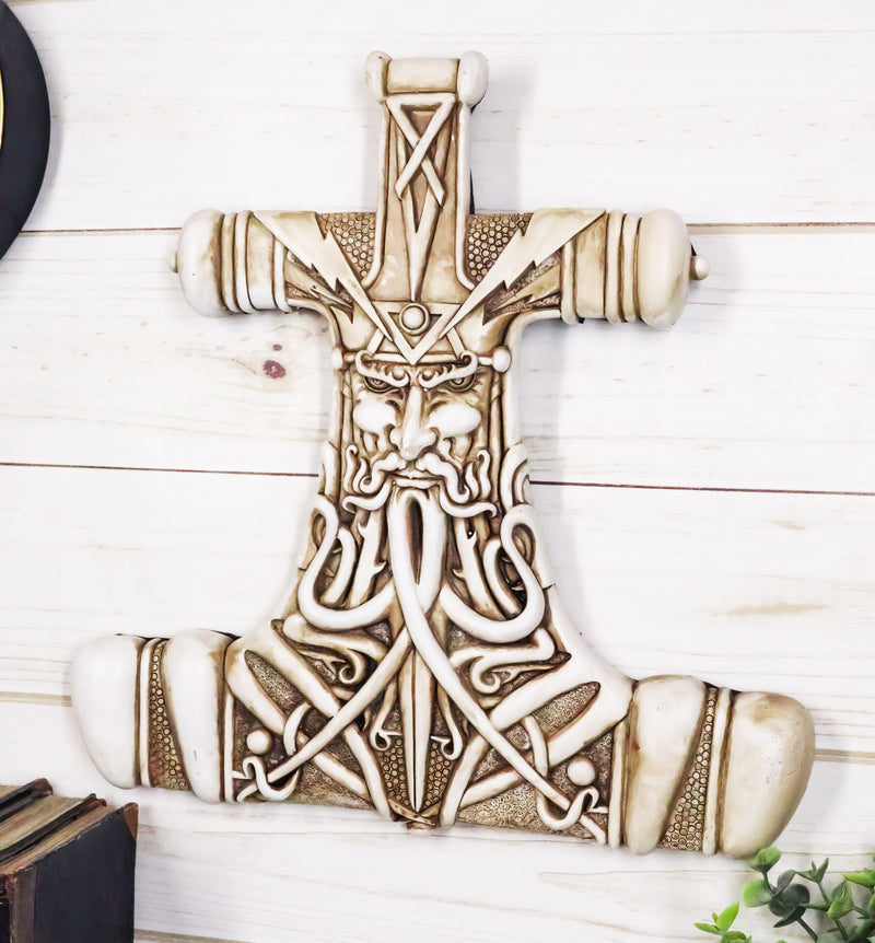 Ebros Thor Hammer Wall Decor Viking God Thor Bone Mjolnir Wall Plaque Thunder God Avatar Figurine Collectible