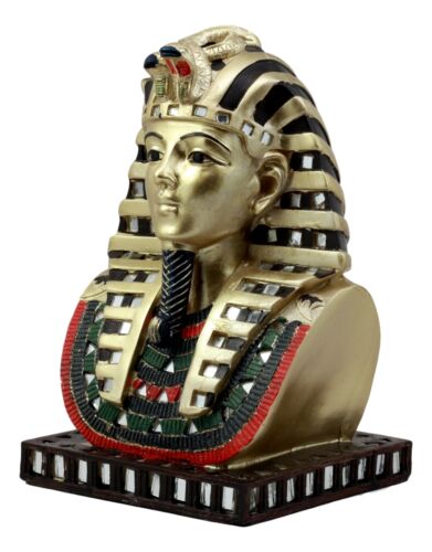 Golden Mask of King Tut Statue 8"H Egyptian Pharaoh Vulture and Cobra Crown Bust - Ebros Gift