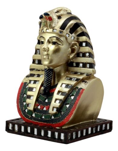 Golden Mask of King Tut Statue 8"H Egyptian Pharaoh Vulture and Cobra Crown Bust