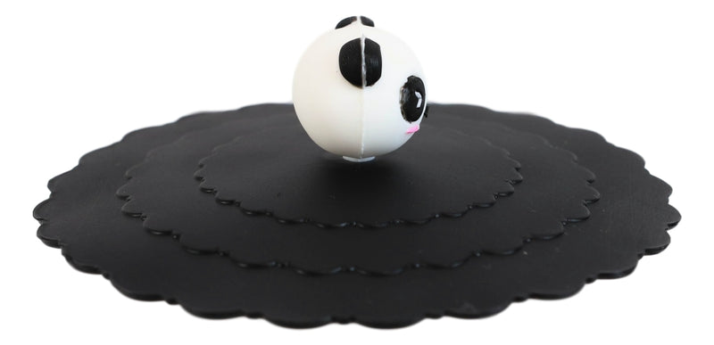 Set Of 4 Black Giant Panda Reusable Silicone Coffee Tea Cup Cover Lids Air Tight