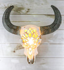 Southwest Tooled Lace Horned Steer Bull Cow Aged Bone Skull LED Light Wall Decor