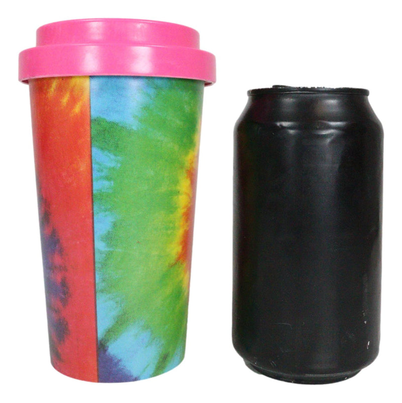 Sacred Rainbow Tie Dye Mandala Flower Reusable Travel Mug Cup W/ Lid And Sleeve