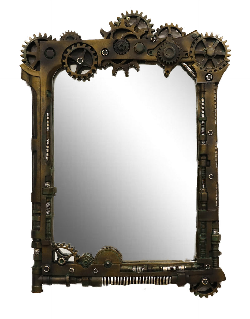 Steampunk Industrial Gears Pipes Bolts Time Travel Wall Decorative Mirror 22"H