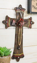 Rustic Fire Fighter Tools Fireman Axe Helmet Water Hose Faux Wood Wall Cross