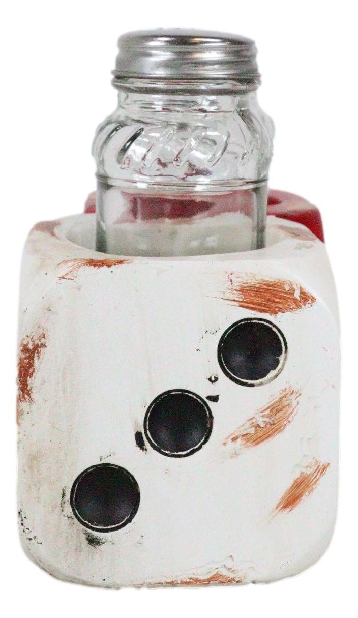 Casino Gambler Red And White Distressed Double Dice Salt Pepper Shakers Holder