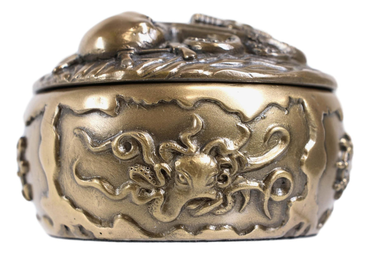 Nautical Kraken Octopus With Ship Anchor Decorative Jewelry Box Figurine 4"Diam - Ebros Gift