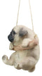 Cute Lifelike Teacup Pug Puppy Macrame Branch Hanger 5.5"Tall With Jute Strings