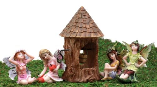 Fairy Garden Miniatures Starter Kit Wishing Well With Four Fairies Figurine Set