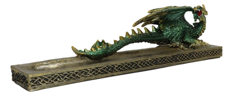 Medieval Celtic Green Dragon Roaring Incense Burner Holder Decorative Figurine