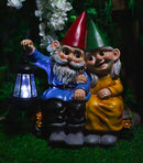 Ebros Large Mr and Mrs Gnome On Tree Log Solar LED Lantern Light Statue 13.5"H