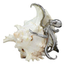Nautical Marine Silver Giant Sea Octopus On Pretty Striped Sconce Shell Figurine