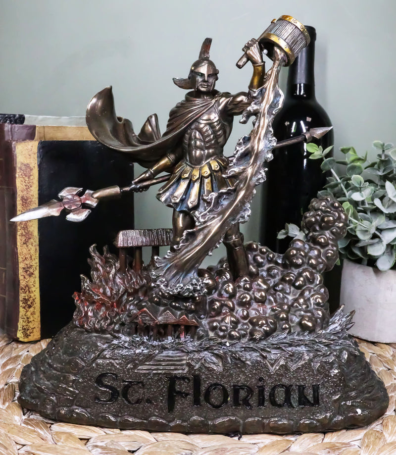 Ebros Large Saint Florian Pouring Water Over Burning Building Statue 10.25" Tall Patron of Fire Fighters Angelic Roman Warrior Martyr of God Catholic Home Altar Decor Figurine
