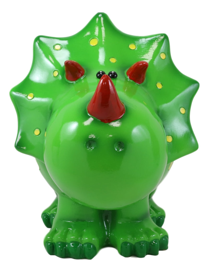 Green Triceratops Whimsical Dinosaur Kids Boys Girls Piggy Coin Bank Figurine