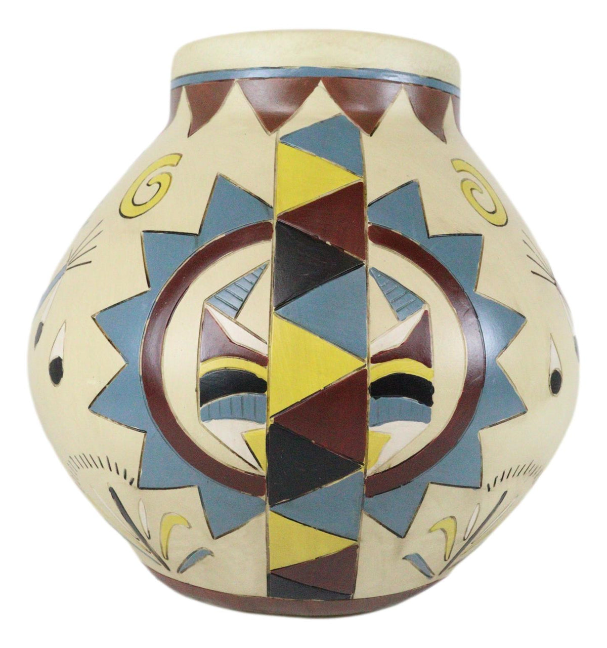 Southwestern Tribal Aztec Mayan God Symbol Feathers Floral Vase Sculpture Decor - Ebros Gift