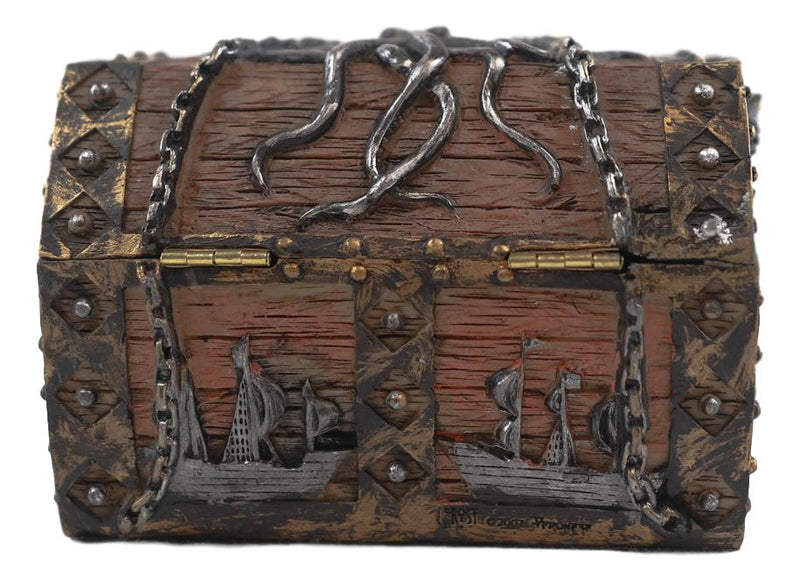 Ebros Kraken Octopus Pirate Haunted Chained Skull Treasure Chest Jewelry Box 5"L