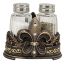 Ebros Rustic Western Tuscany Fleur De Lis Crown Figurine Display Holder With Glass Salt And Pepper Shakers In Faded Bronze Finish Home And Kitchen Dining Decorative Statue Southwestern Creole Decor