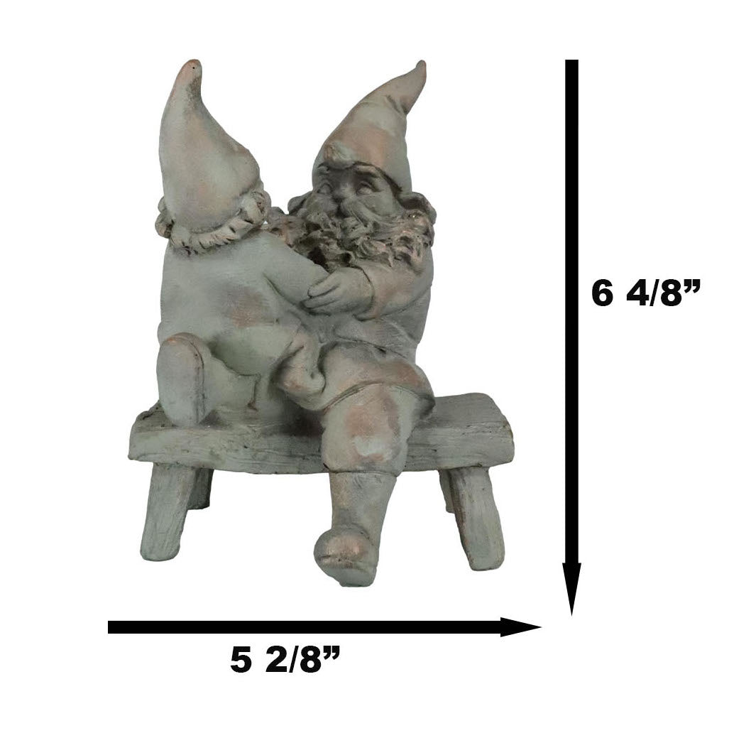 Family Bonding Papa Gnome With Baby Gnome Sitting On Wooden Stool Garden Statue - Ebros Gift