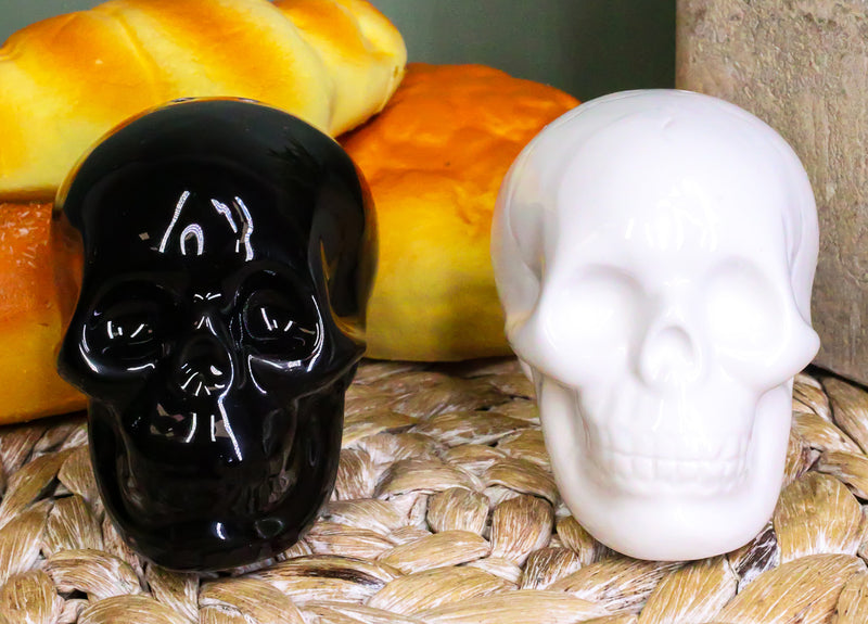 Ebros Solid Black And White Sugar Skulls Salt And Pepper Shakers Set Ceramic