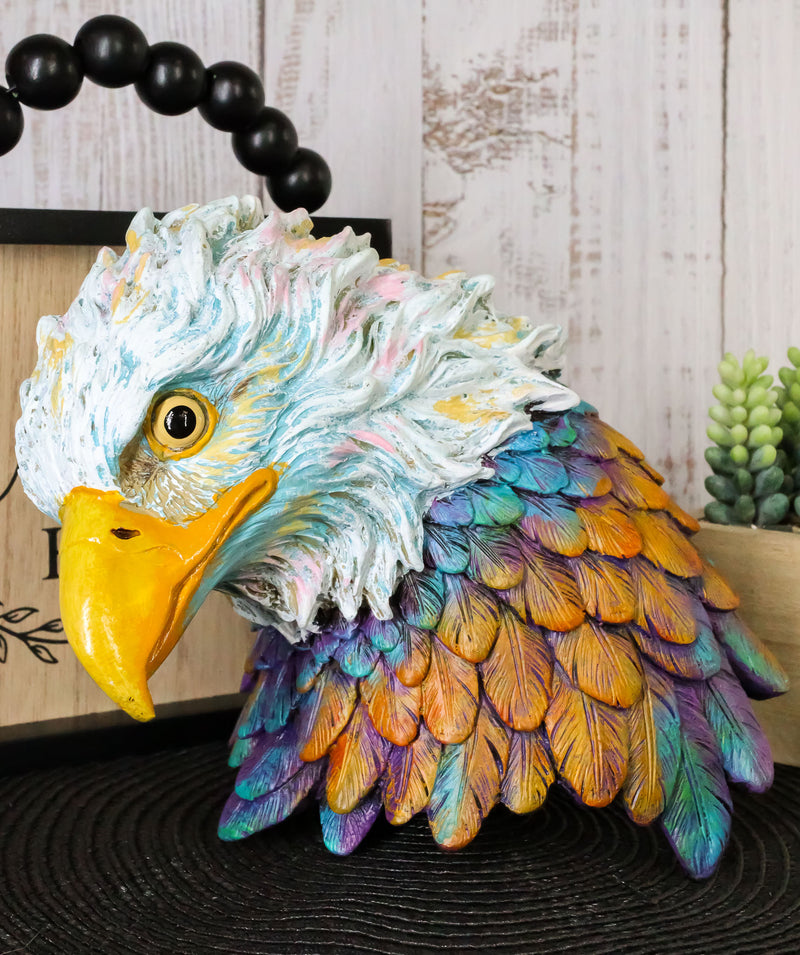 Ebros Gift Wild & Free Colorful American Bald Eagle Bust Figurine 7.5" H Multi Color Spirit Rainbow Hand Painted Faux Wood Wings of Glory Sculpture