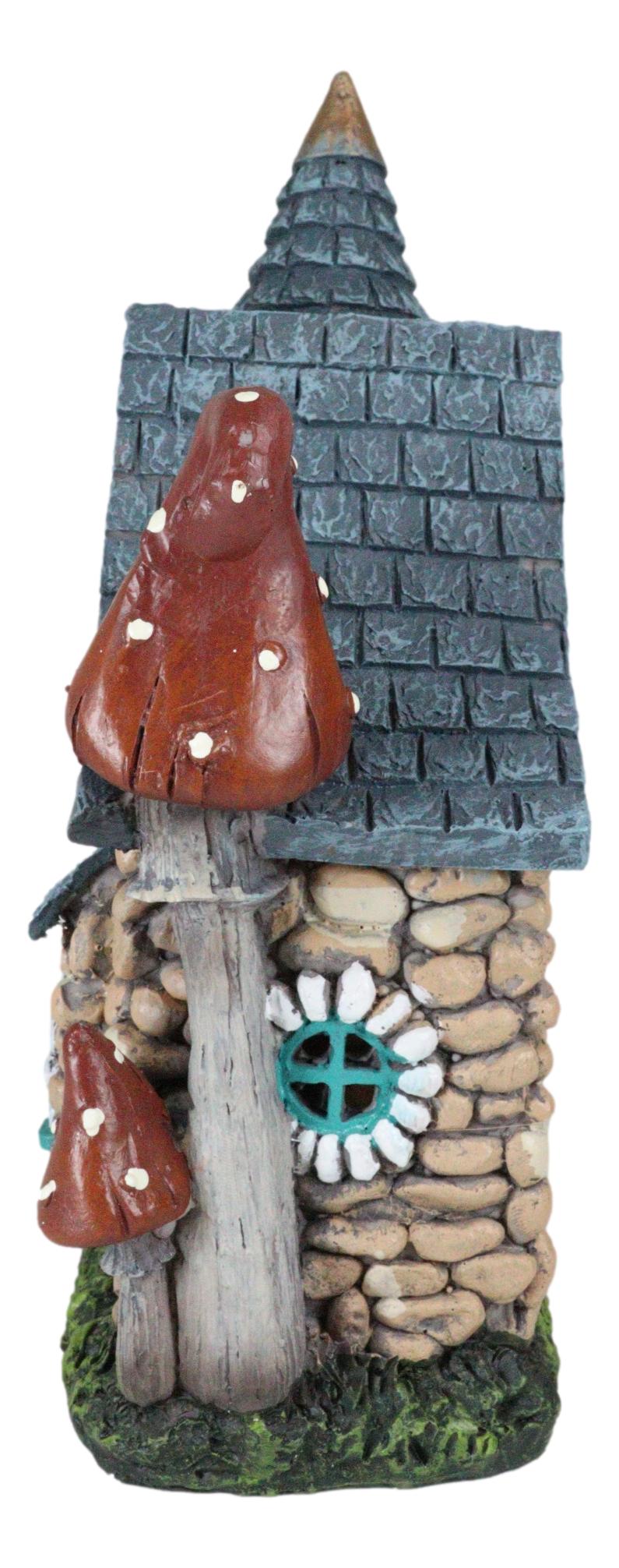 Fairy Garden LED Light Up Cottage Stone House With Toadstool Mushrooms Figurine