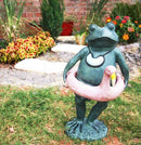 Large Verdi Green Aluminum Beach Tourist With Duck Float Frog Garden Statue 20"H