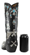 Southwestern Turquoise Silver Aztec Symbols Cowboy Boot Vase Planter Figurine