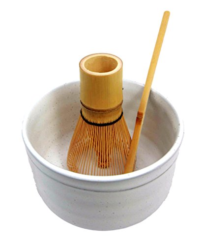 Japanese Traditional Tea Ceremony Matcha White Bowl Set With Whisk & Scoop