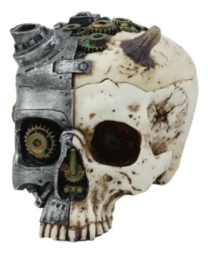 Ebros Steampunk Horned Demon Cyborg Skull Jewelry Box Statue Robotic Bone Devil