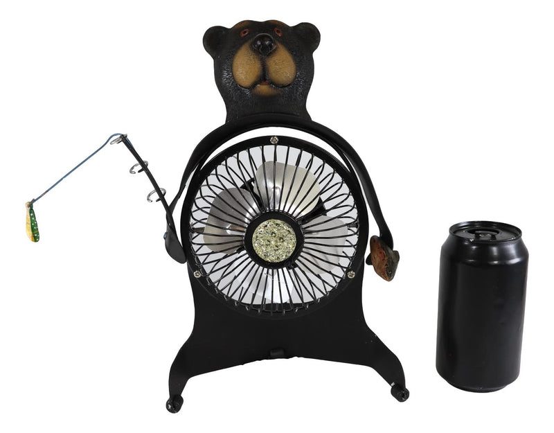 Western Rustic Wildlife Black Bear Fishing USB Portable Desk Fan