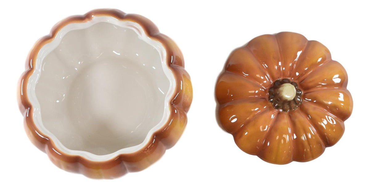 Ebros Home And Kitchen Orange Ceramic Pumpkin Soup Or Dessert Bowl With Lid Set of 6