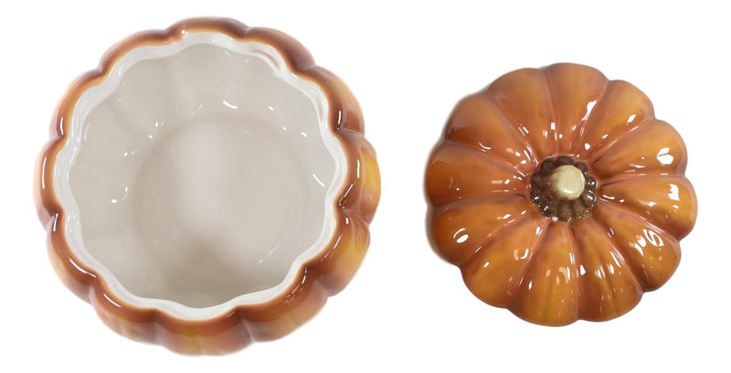 Ebros Home And Kitchen Orange Ceramic Pumpkin Soup Or Dessert Bowl With Lid Set of 2