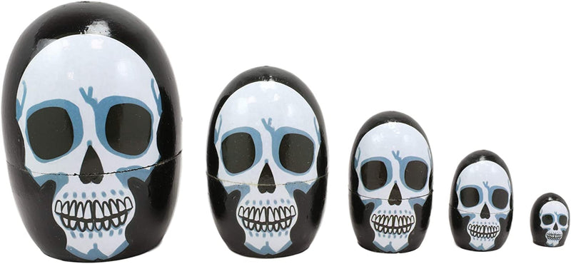 Ebros 5 Piece Set Skull Face Skeleton Head Nesting Dolls Matroyshka Figurines