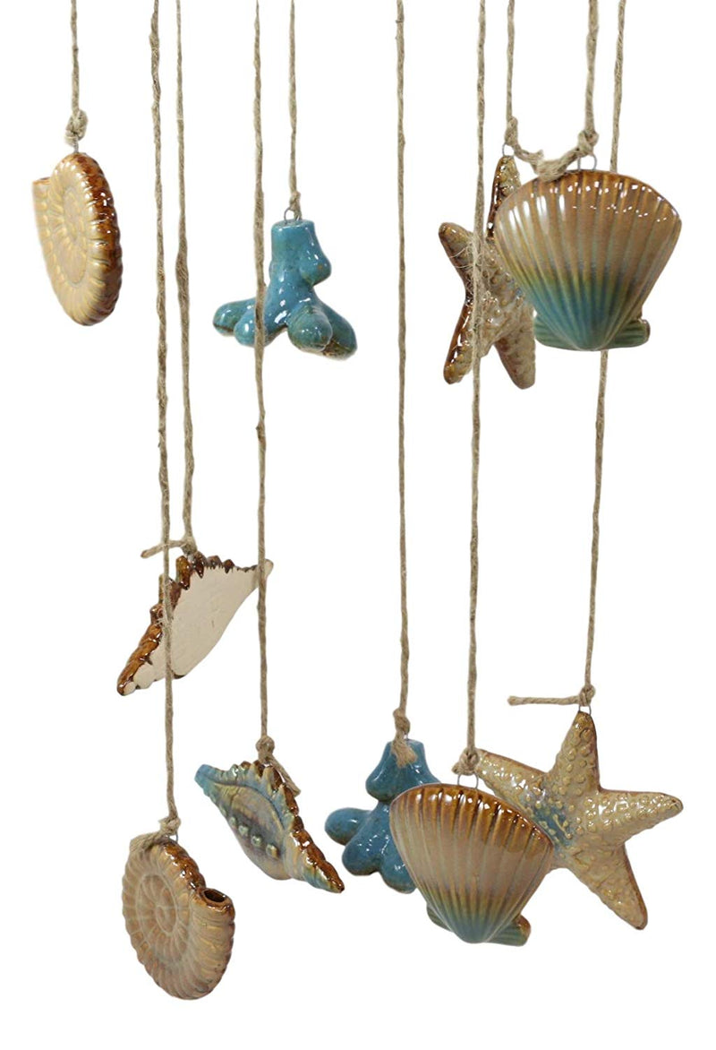 Ebros Gift Ceramic Nautical Ocean Sand Tan Octopus with Corals Starfish and Shells Wind Chime Mobile Sculptures Marine Life Beach Decorative Hanging Mobiles Garden Patio Pool Deck Accents