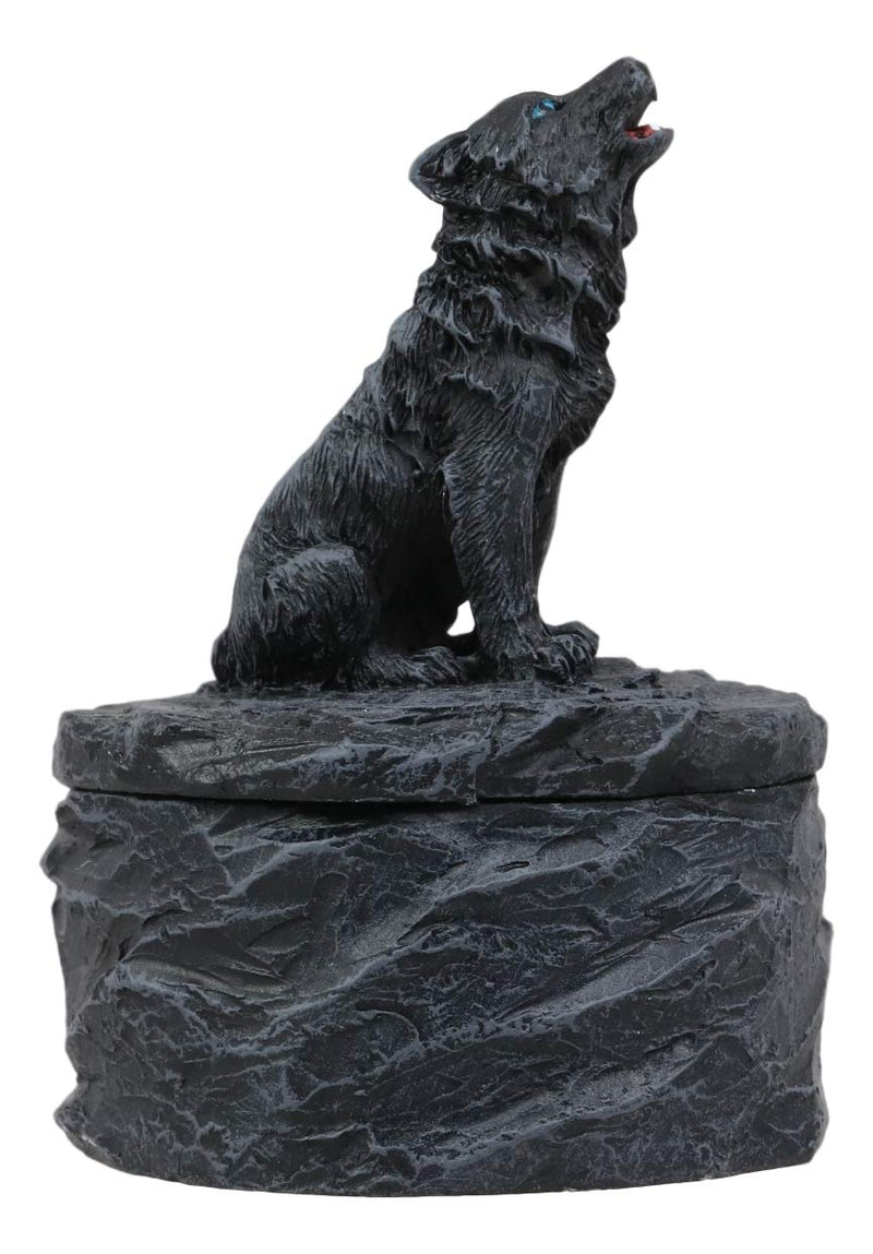 Ebros Gift Set of 4 Howling Gray Alpha Wolf Mini Rounded Jewelry Decorative Box Figurines As Decor of Timberwolves Wolves in Cries of The Night Moon Light Animal Totem Spirit (Pack of 4 Wolf Boxes)