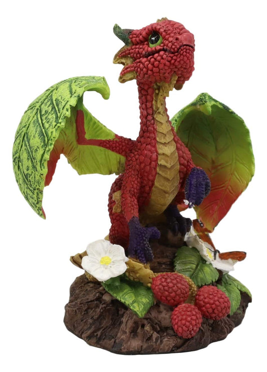Ebros Colorful Garden Fruits and Berries Green Thumb Berry Raspberry Dragon Statue - Ebros Gift
