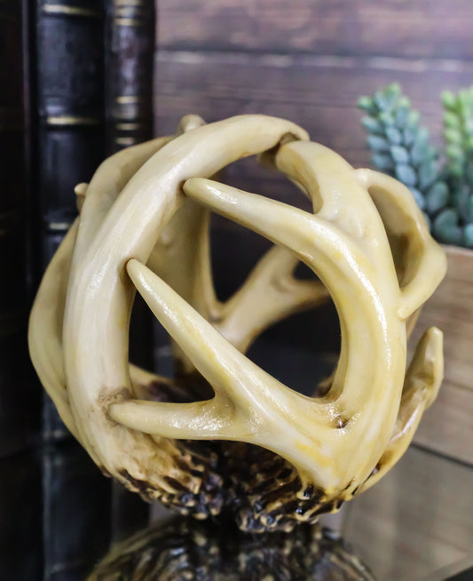 Ebros Gift Wildlife Rustic Buck Elk Deer Stag Entwined Antlers Orb Potpourri Decorative Ball Home Accent Sphere Figurine Paper Weight Mantelpiece Shelves Table Cabin Lodge Decor (1) - Ebros Gift