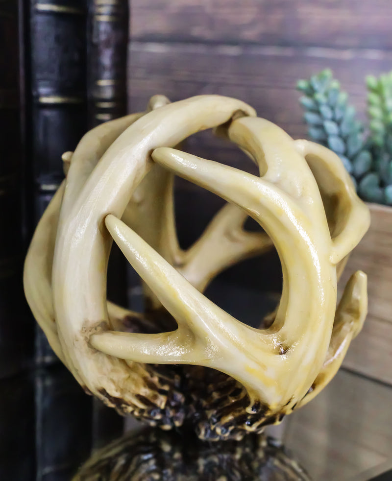 Ebros Gift Wildlife Rustic Buck Elk Deer Stag Entwined Antlers Orb Potpourri Decorative Ball Home Accent Sphere Figurine Paper Weight Mantelpiece Shelves Table Cabin Lodge Decor (1)