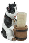 Ebros Farm Bovine Holstein Cow By Wood Barrel Toothpick Holder Statue With Toothpicks