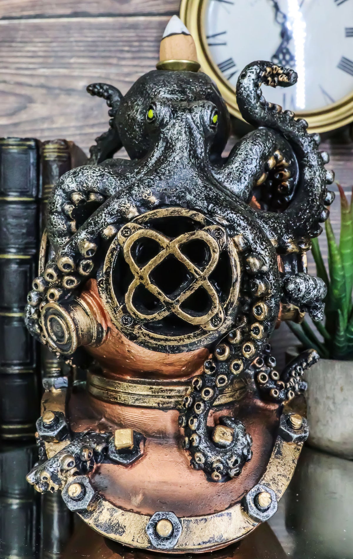 Ocean Marine Octopus Kraken On Steampunk Divers Helmet Incense Cone Burner - Ebros Gift