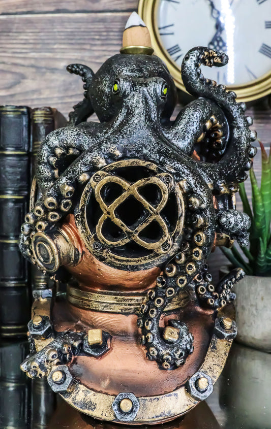 Ocean Marine Octopus Kraken On Steampunk Divers Helmet Incense Cone Burner - Ebros Gift