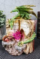 Ebros Green Dragon Wyrmling Perching On LED Crystals Book Of Spells Figurine